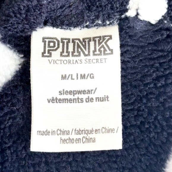 Victoria's Secret PINK Intimates & Sleep Wear Black & White Fleece Robe w Belt - Picture 7 of 10